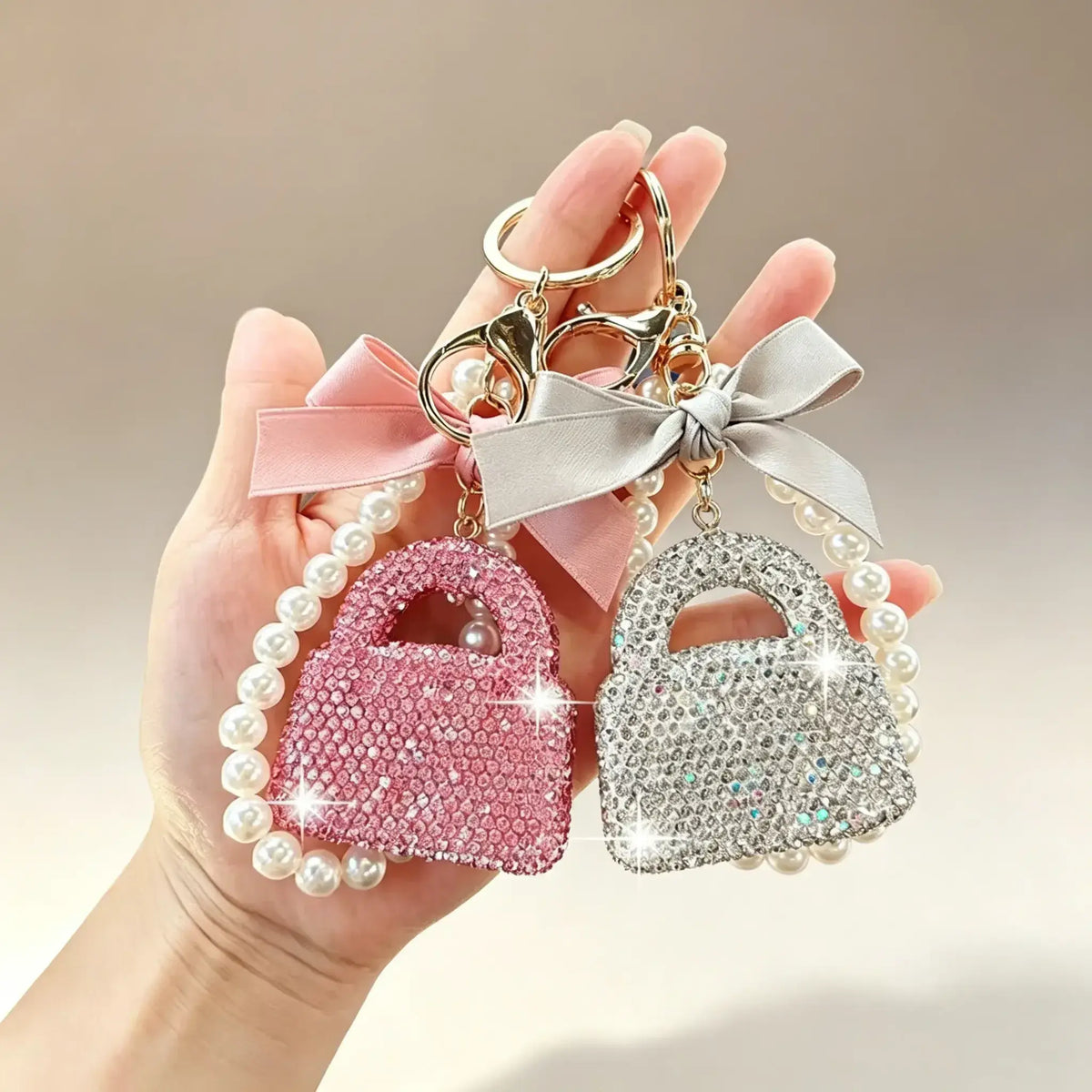 Shiny Rhinestone Bow Keychain Charm - Lightweight, Durable Phone Charm with Ring Hook, Compact Purse Bag Pendant, Holiday Giftready Accessory for Ladies