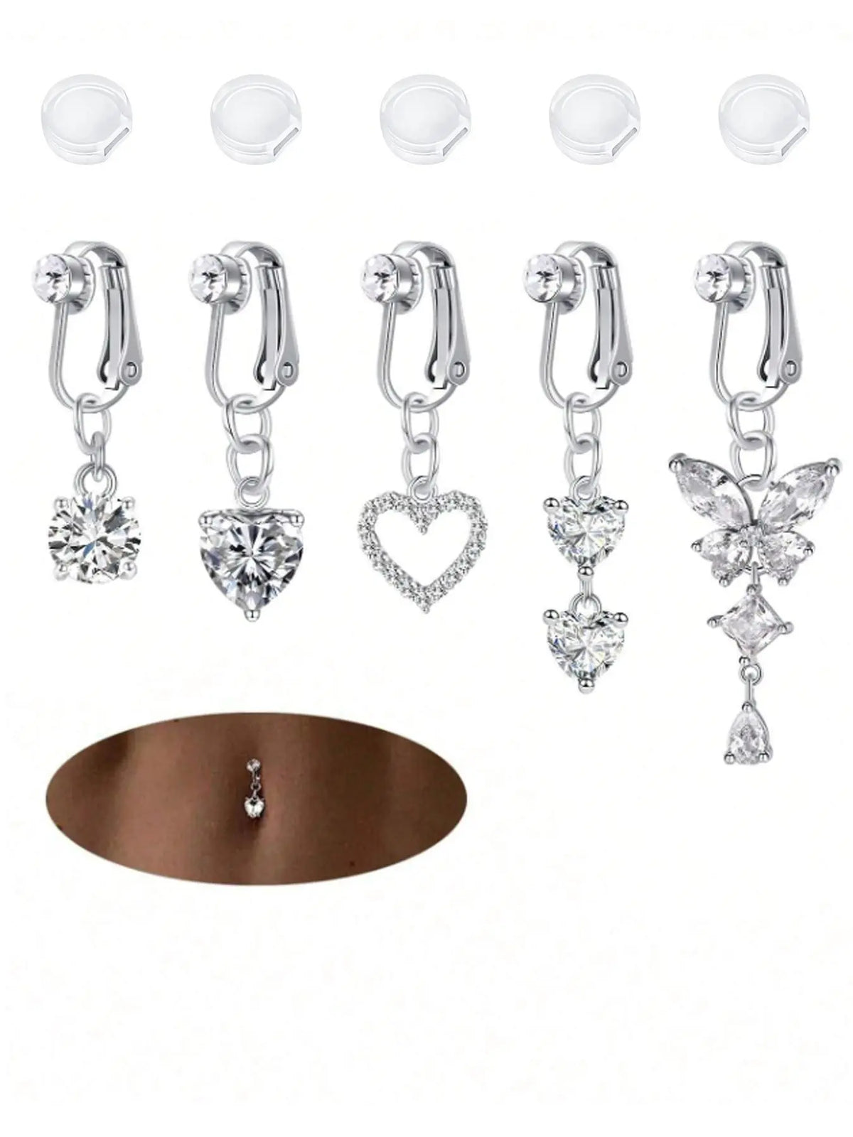 Fashion Faux Belly Ring, Cute Butterfly & Heart Design Fake Belly Button Piercing Clip on Belly Button Rings, Body Piercings, Body Jewelry for Women, Body Jewelry Accessory