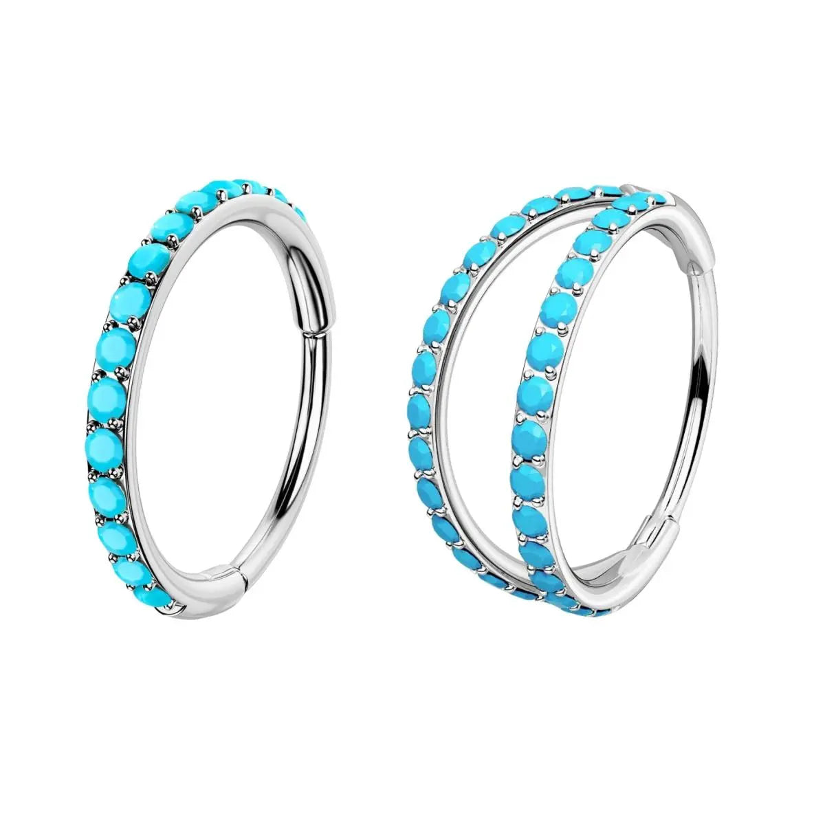 OUFER BODY JEWELRY 20G 316L Stainless Steel Turquoise Hinged Segment Ring, Corrosion-Free Nostril Nose Piercing Piece with Hinge Detail, Unisex Fashion Body Jewelry, 6mm/7mm/8mm Inner Diameter, Turquoise Jewelry