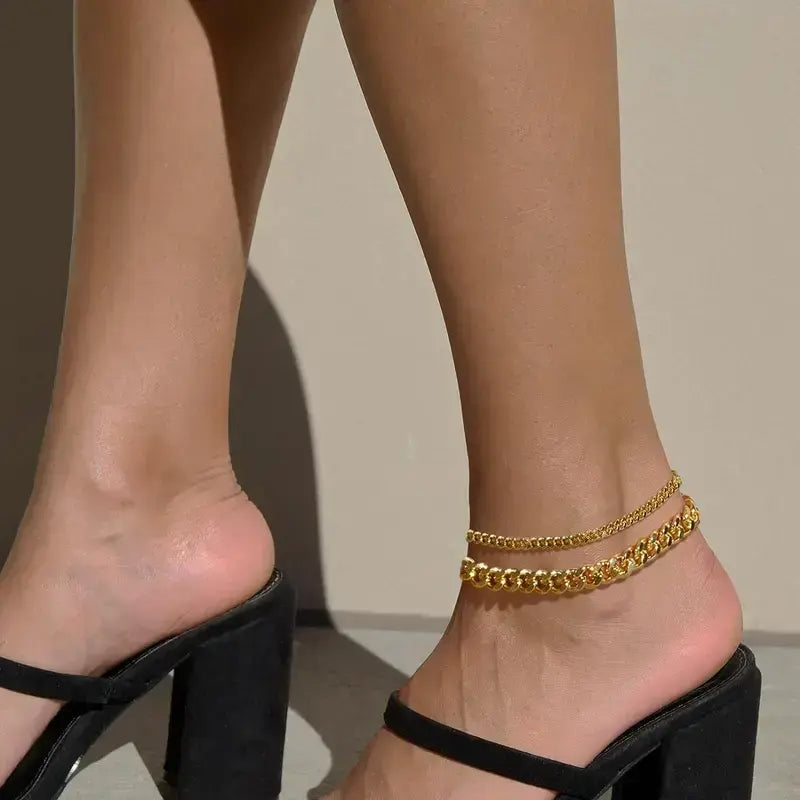 DearLuniva S Chunky Cuban Link Chain Anklet for Women Waterproof Adjustable Fashion Chic Accessories Trendy Layered Anklet Set Jewelry Gift