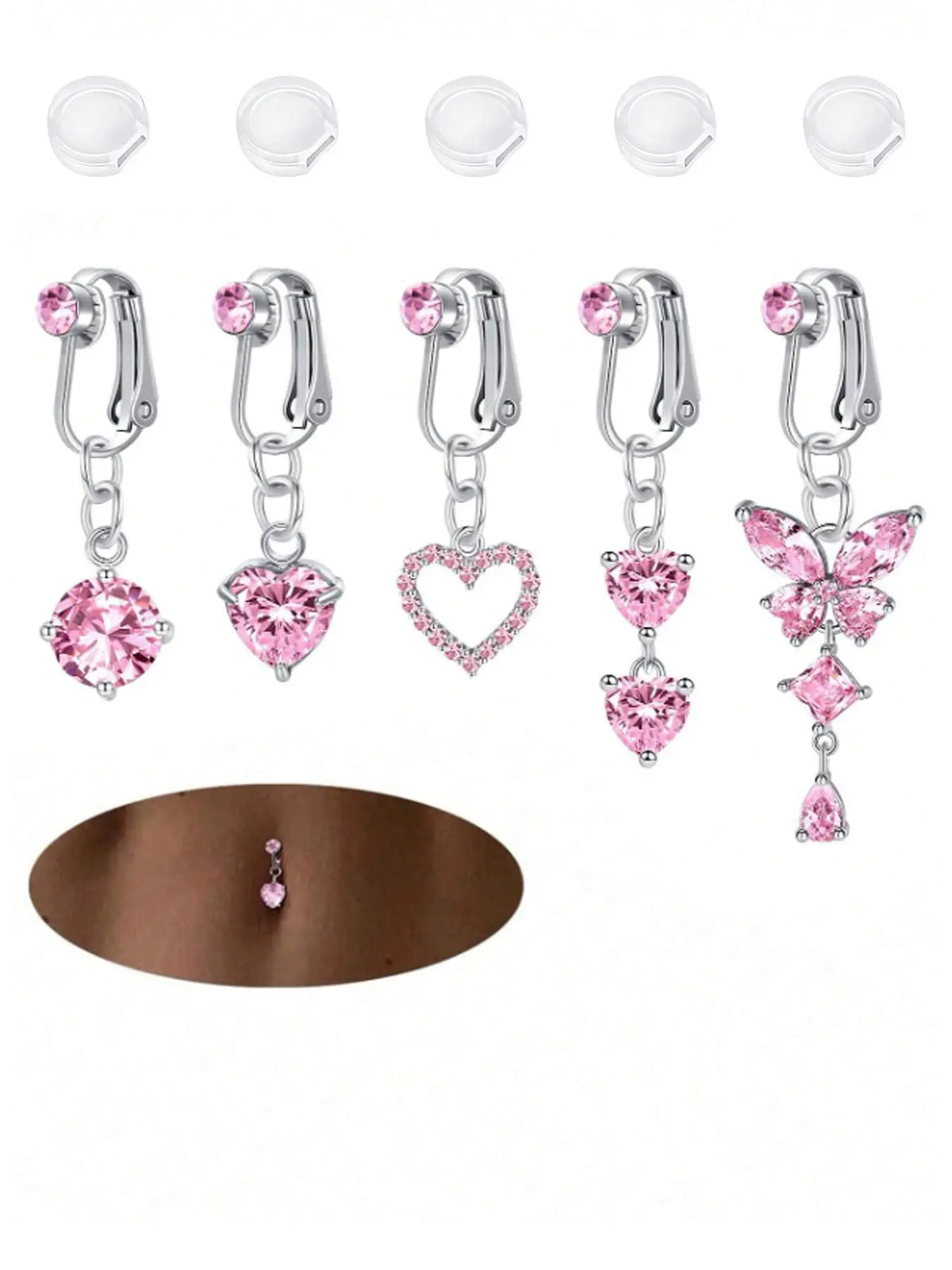 Fashion Faux Belly Ring, Cute Butterfly & Heart Design Fake Belly Button Piercing Clip on Belly Button Rings, Body Piercings, Body Jewelry for Women, Body Jewelry Accessory