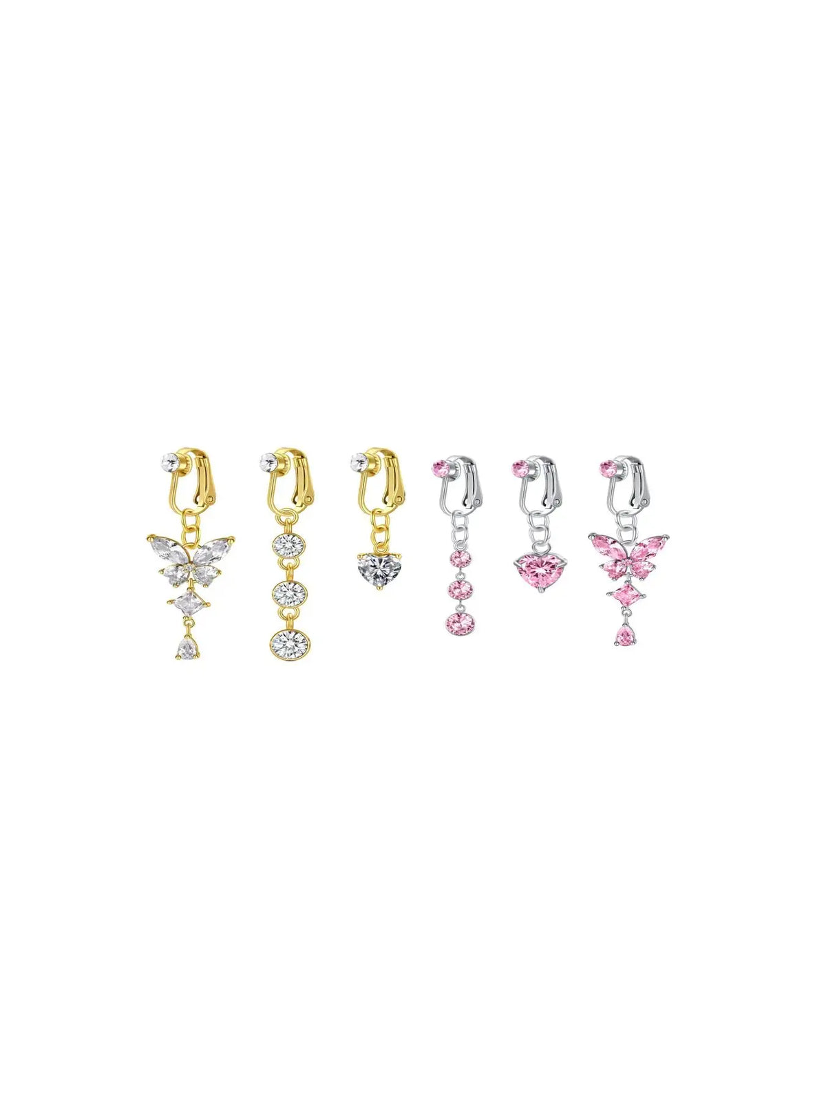 Women's Elegant Rhinestone Decor Fake Belly Button Rings Navel Ring, Exquisite Trendy Belly Piercing Jewelry with Butterfly & Heart Design, Fashionable for Women & Girls Body Jewellery