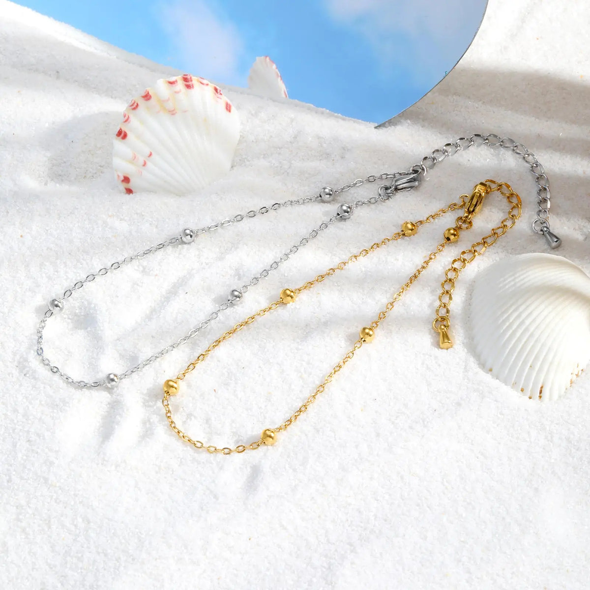 Women's Boho Ball Beads Ankle Chain Bracelet - Gold-Plated Stainless Steel, Waterproof Summer Beach Foot Jewelry, Christmas Birthday Prom Gift for Grandma, Mother Accessory