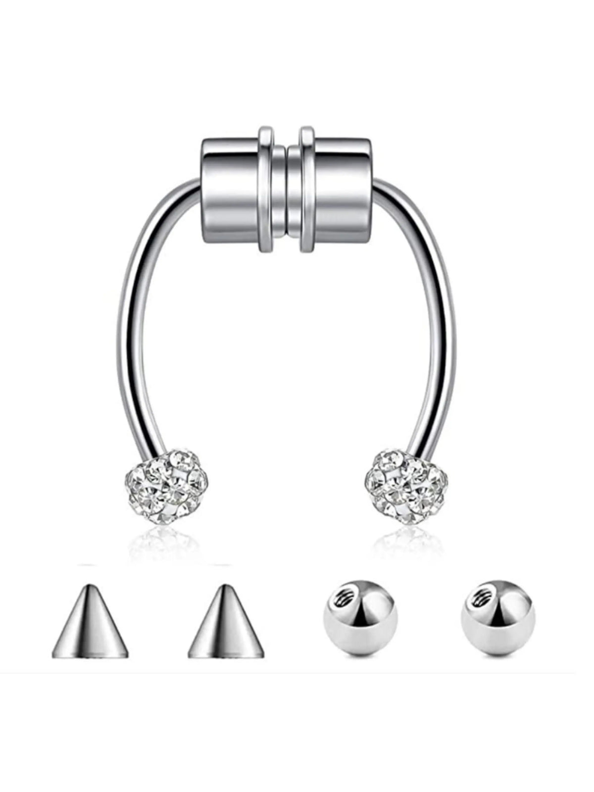 Body No Piercing Fake Piercing Body Jewellery Magnetic Nose Rings with Rhinestone Decorated Replacement Head Magnetic Nose Cuff for Men & Women, Non Piercing Jewelry, Spiral Nose Ring Nose Rings Set, Faux Septum Piercings