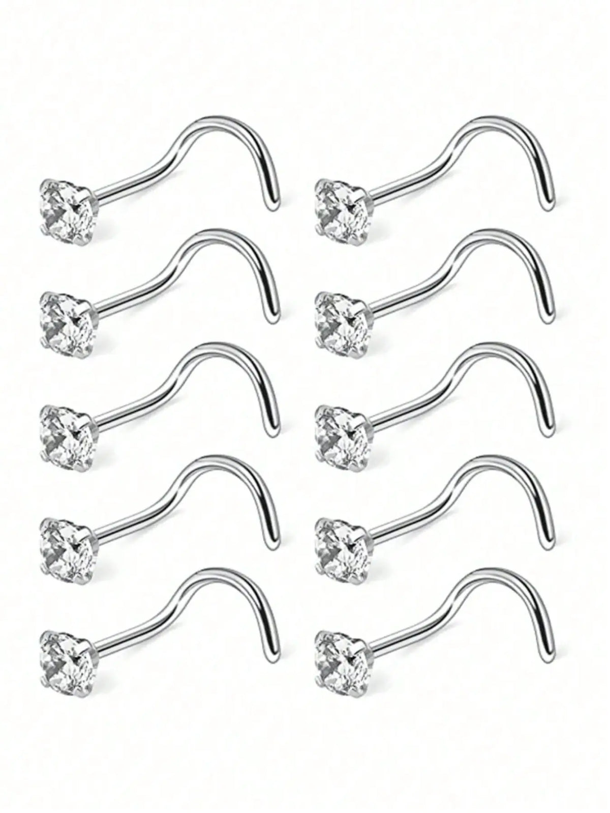 10 Pcs Stainless Steel Hoop Nose Rings, 3mm Zircon Claw Nose Jewelry, Body Jewelry, Punk Style Piercing Accessories, Unisex Daily Wear, All Seasons, Nose Rings Hoops