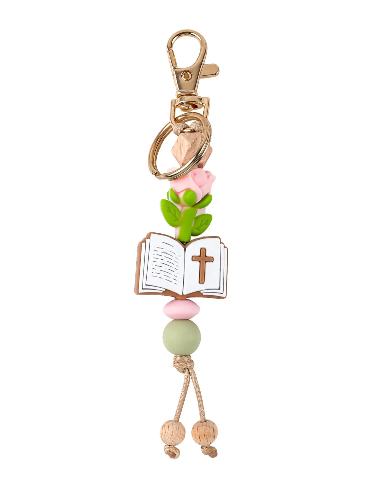 Christian Bible Cross Keychain, Mother's Day Gift for Mom, Faith Beaded Wristlet Keychain, Religious Boho Bag Charm, Key Charms, 1 Count