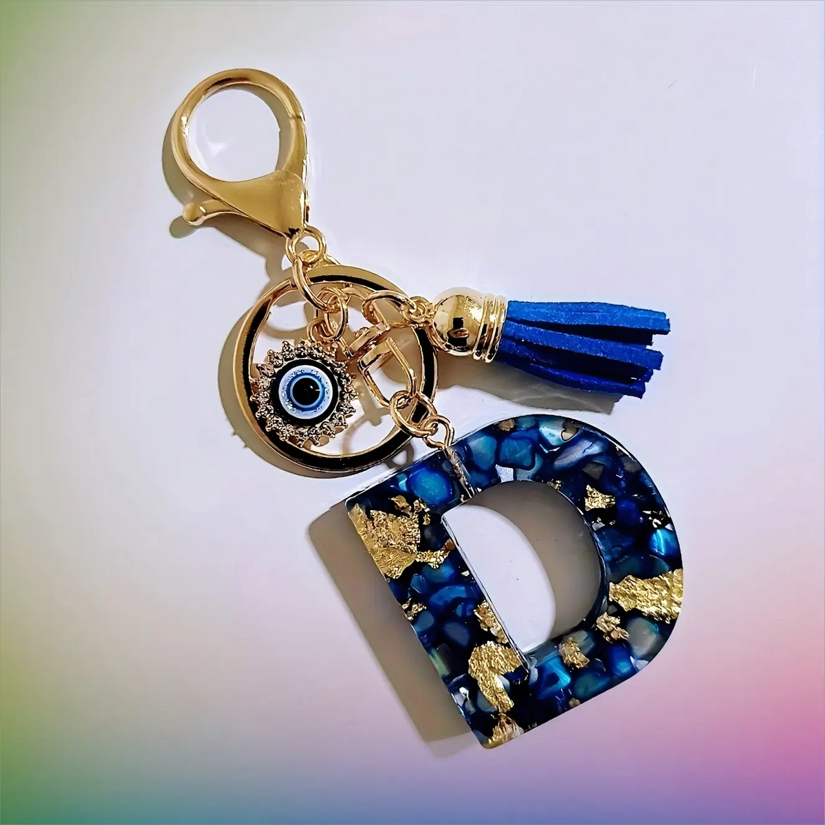 Women's Boho Alloy Alphabet Resin Letter Keychain - Aesthetic Keychain, Evil Eye Graphic, Tassel Accent, Bag Chains, Bag Charm Styling, Car & Purse Accessory