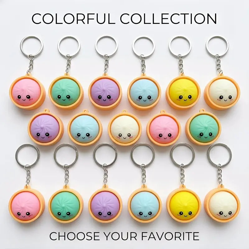 18PCS Cute Dumpling Keychains Set, Mini Steamer Keyring Bag Charm Pendant Keychain for Bags for Students Classmates, Classroom Prize Reward, Small Gift Idea for Kids, Keychain Kawaii (0.98in)
