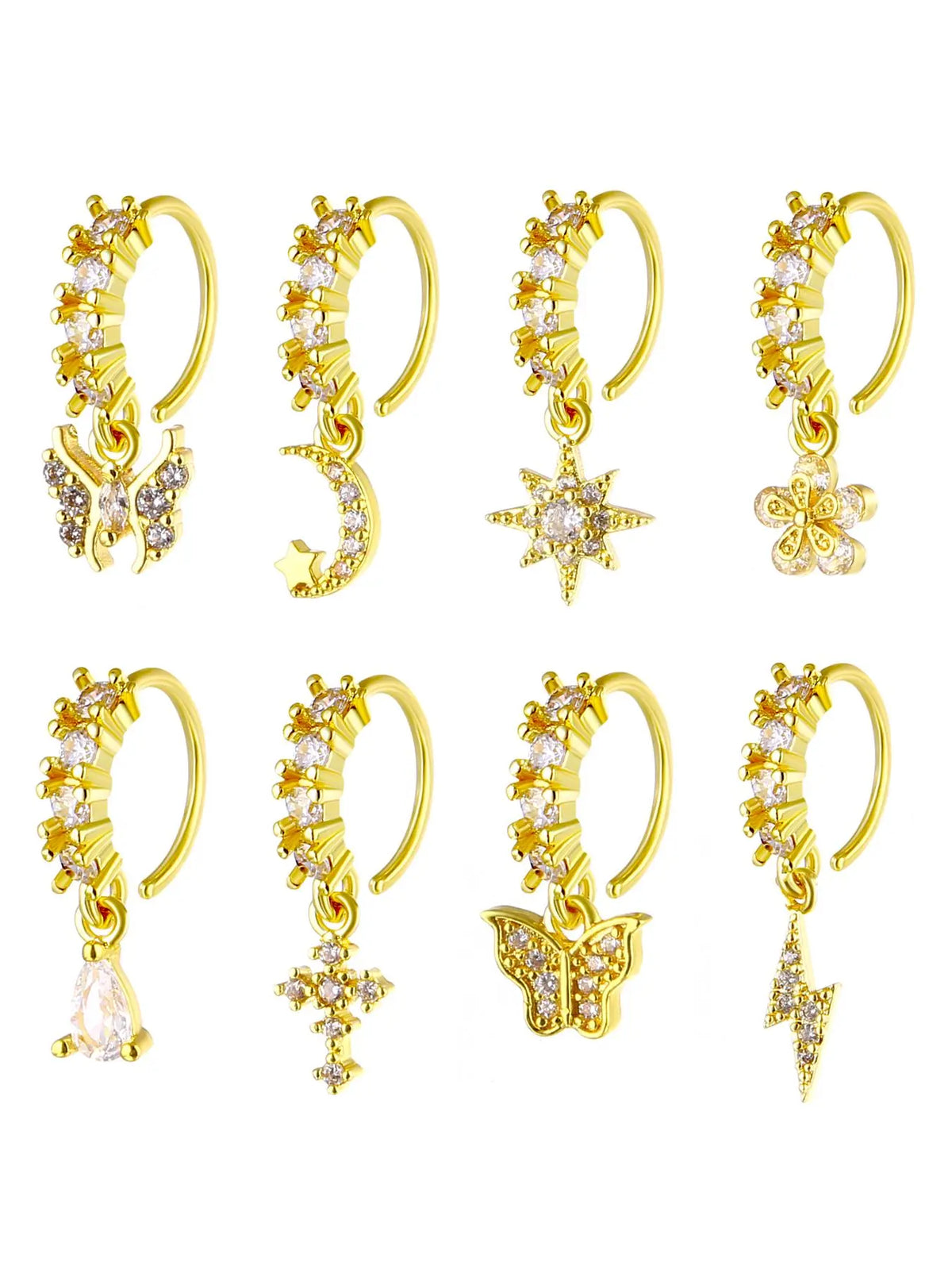 8/10/20 Pieces 20g Dangle Nose Ring, Nose Rings L Shaped, L-Shaped Hanging Stud, Stainless Steel, Cz Flower Pendant, Women's Nose Jewelry, All Seasons