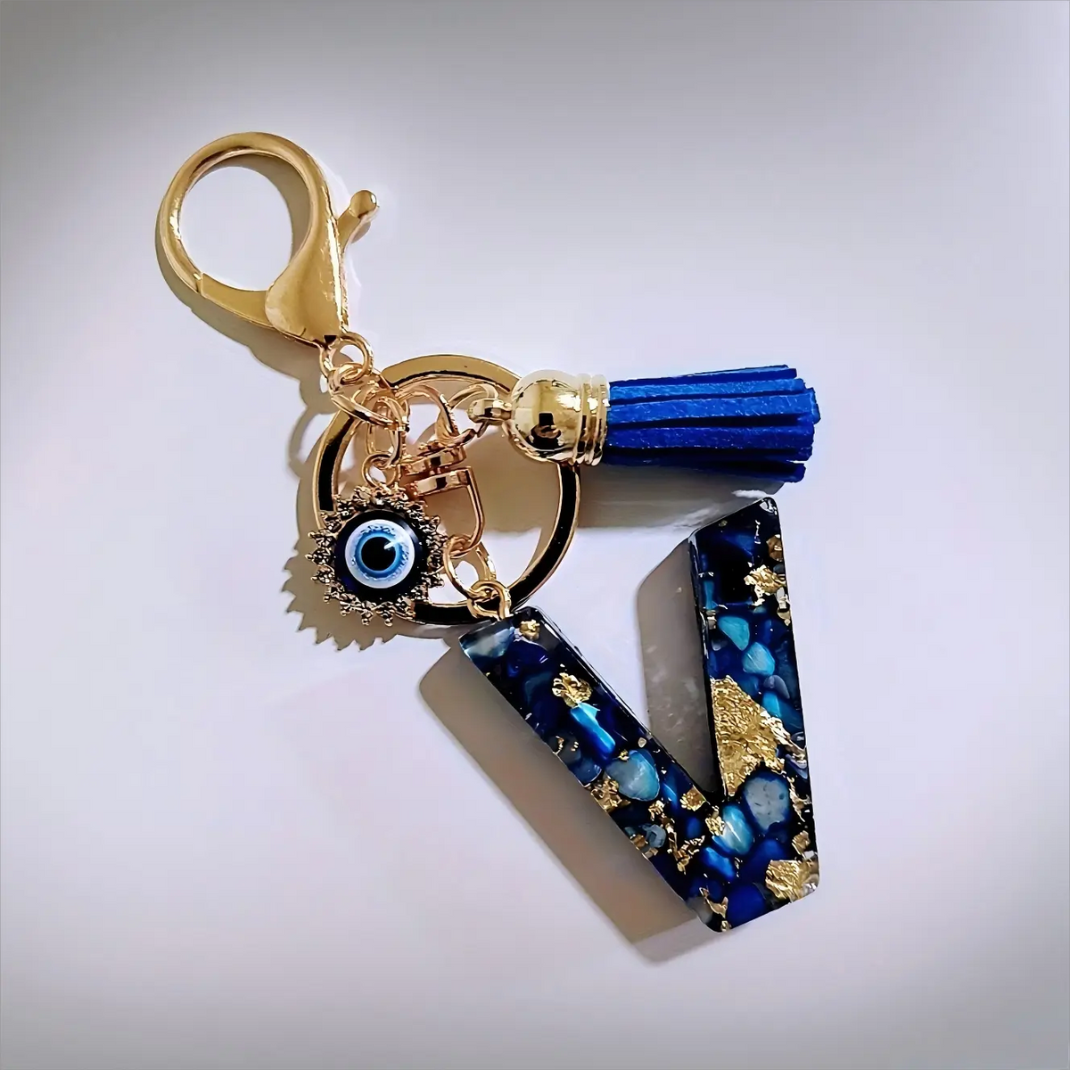 Women's Boho Alloy Alphabet Resin Letter Keychain - Aesthetic Keychain, Evil Eye Graphic, Tassel Accent, Bag Chains, Bag Charm Styling, Car & Purse Accessory