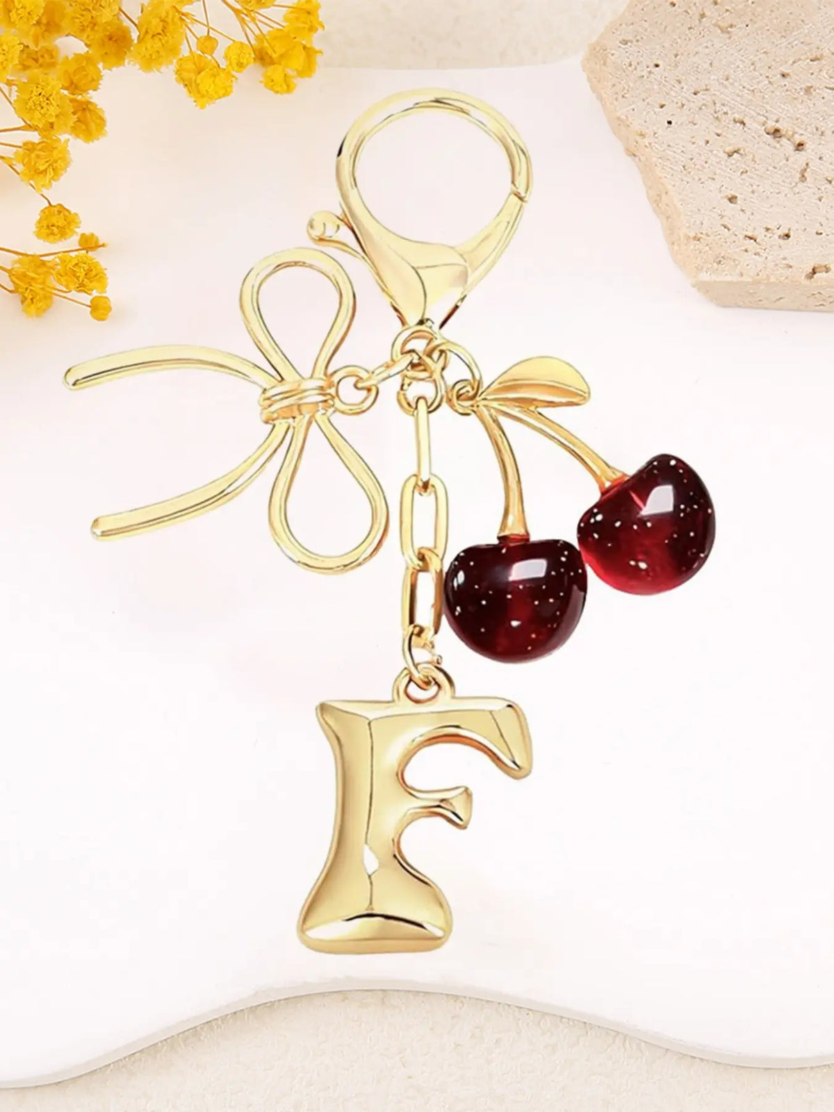 Women's Cherry Bow Letter Pendant Keychain, Cherry Design, Bow Accent, Casual Style Wallet, Handbag and Backpack Accessory, Keychain for Bags, Car Keychain for Students, Cherry Bow Keychains