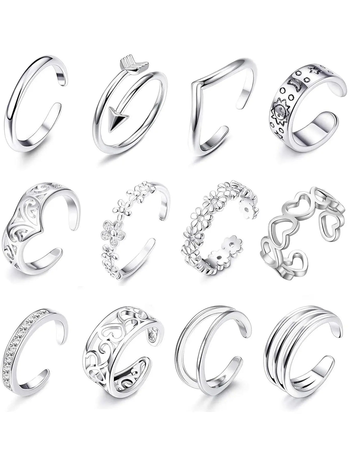 Minimalist All-Match Flower & Hollow Out Heart Design Cuff Toe Rings, Trendy Exquisite Artificial Zircon Inlaid Toe Rings, Chic Fashion Body Jewelry, Body Jewellery