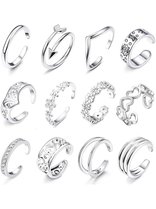 Minimalist All-Match Flower & Hollow Out Heart Design Cuff Toe Rings, Trendy Exquisite Artificial Zircon Inlaid Toe Rings, Chic Fashion Body Jewelry, Body Jewellery
