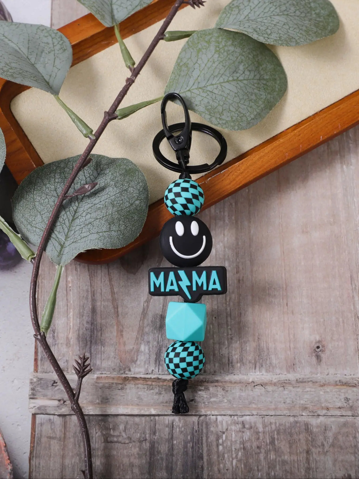 Boho Style Checkerboard Pattern Silicone Beaded Keychain, Cute Flower & Smile Face Charm, Fashion Accessories, Trendy Cute Keychain for Women & Men, Key Rings, Keyring