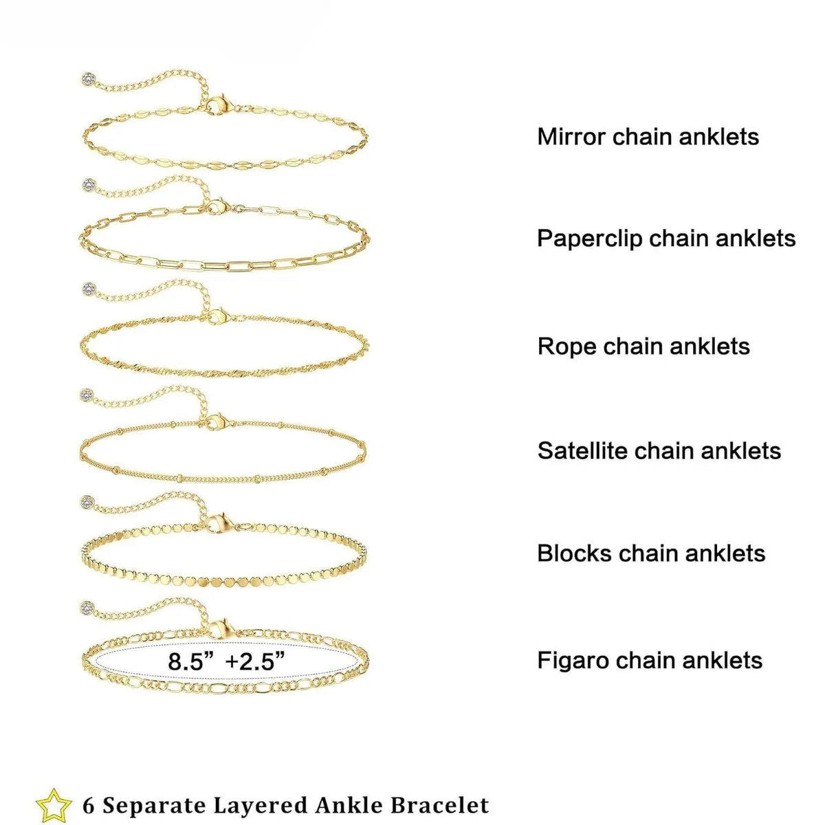 FREEKISS Waterproof Ankle Bracelets For Women 6PCS Thiny Herringbone Box Paperclip Bead Figaro Cuban Link Anklet Set Dainty Jewelry For Women Cute Summer Beach Jewelry Chains Beaded anklet Layers Textured