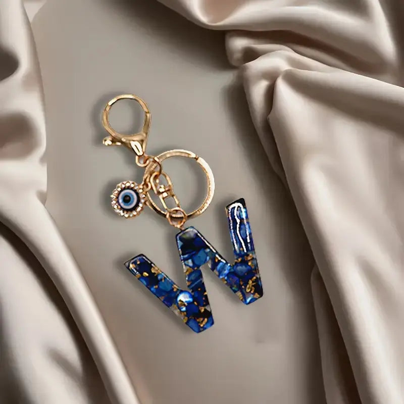 Women's Boho Alloy Alphabet Resin Letter Keychain - Aesthetic Keychain, Evil Eye Graphic, Tassel Accent, Bag Chains, Bag Charm Styling, Car & Purse Accessory