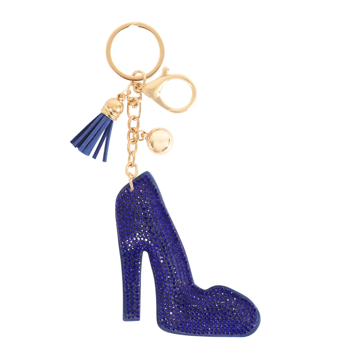 High Heels Rhinestone Tassel Keychain - Pink Glitter Shoe Charm with Gold Tone Hardware