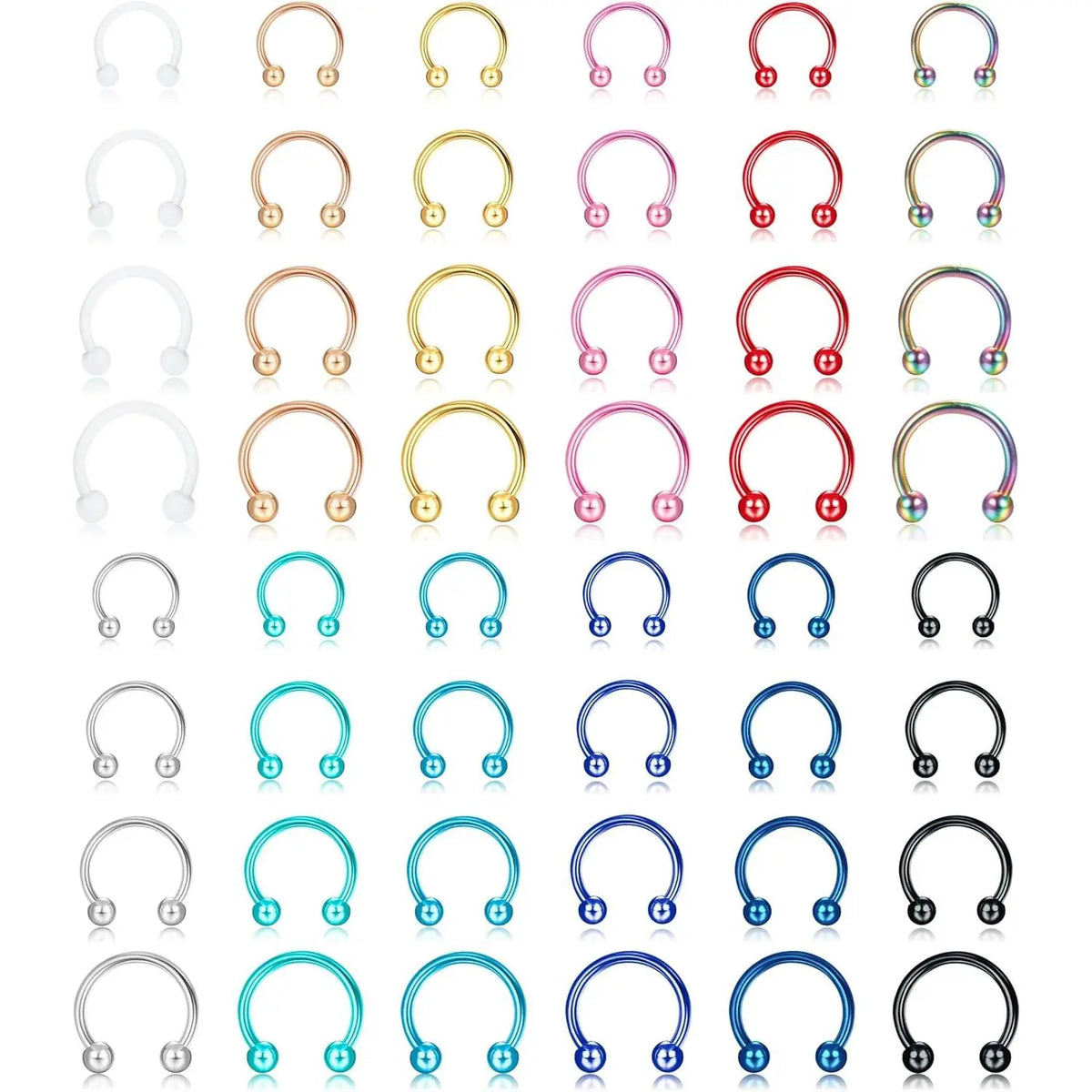 48-Piece Nose Piercing Kit for Women, 14G-18G 316L Stainless Steel Multi-Color Body Jewelry - Horseshoe Hoops, Helix Pierced Ring, Cartilage Stud, Eyebrow Ring, Rose Gold Unisex Septum Accessories
