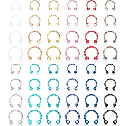 48-Piece Nose Piercing Kit for Women, 14G-18G 316L Stainless Steel Multi-Color Body Jewelry - Horseshoe Hoops, Helix Pierced Ring, Cartilage Stud, Eyebrow Ring, Rose Gold Unisex Septum Accessories