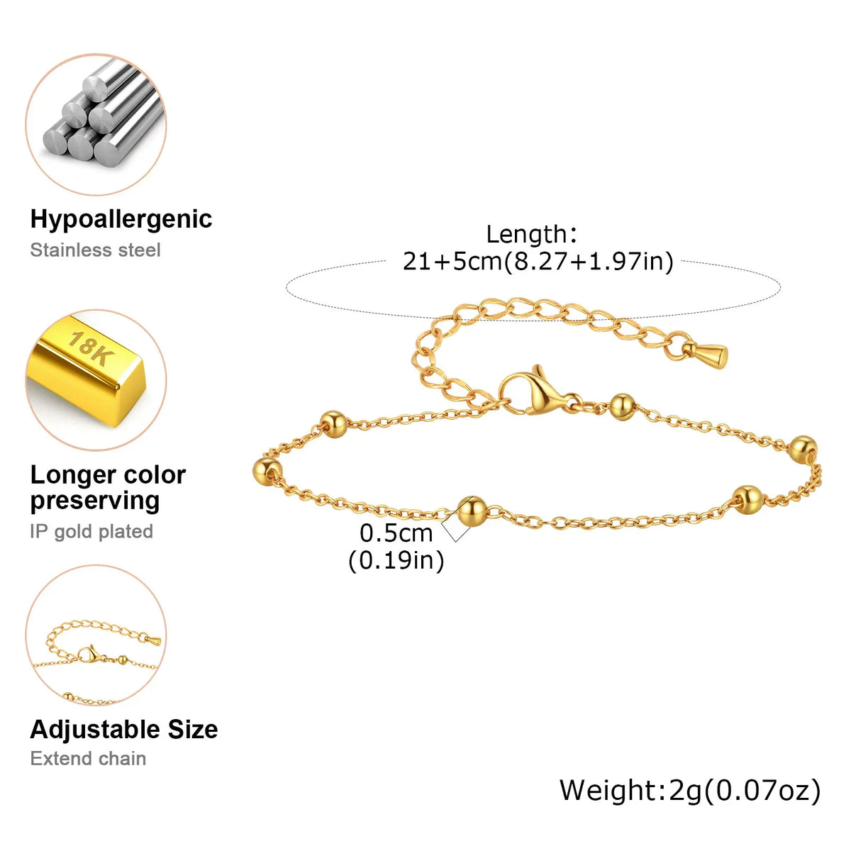 Women's Boho Ball Beads Ankle Chain Bracelet - Gold-Plated Stainless Steel, Waterproof Summer Beach Foot Jewelry, Christmas Birthday Prom Gift for Grandma, Mother Accessory