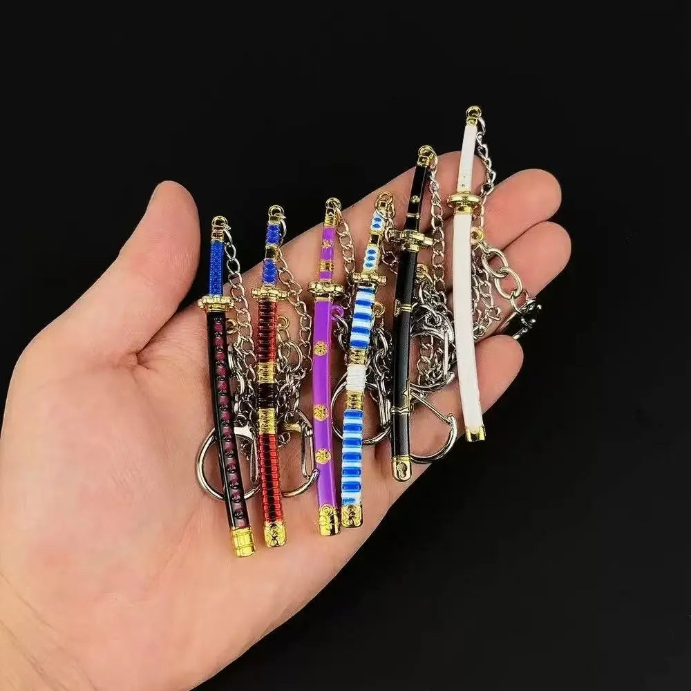 9cm One Piece Keychain Zoro With Anti-Lost Chain Metal Sword Model Gift For Anime Cosplay Charms Keyring Backpack Pendant, Keychain Accessories, Aesthetic Keychain, Anime Merchandise, Role Play Keychain Included Metal Keychains