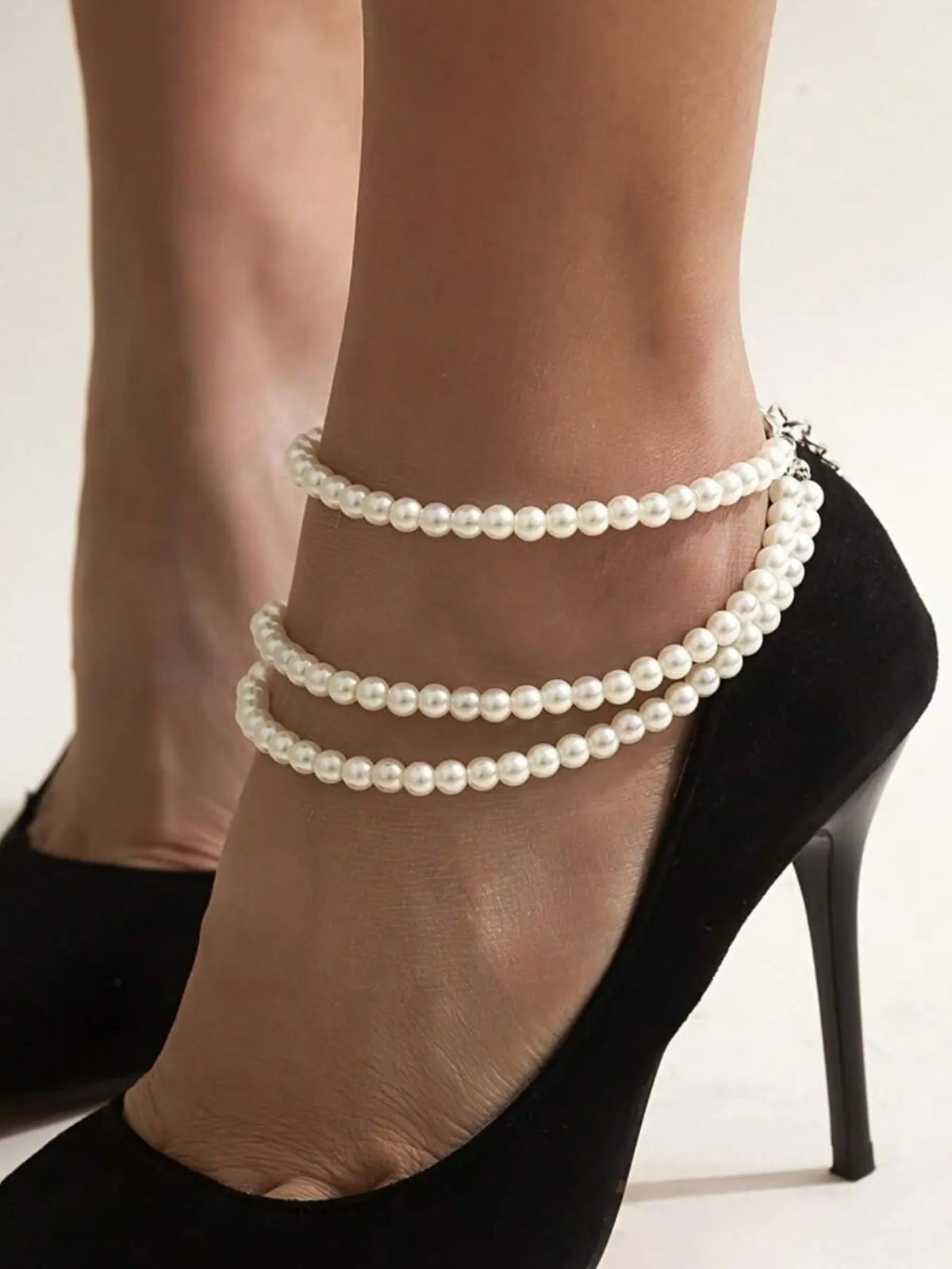 Elegant & Sexy Faux Pearl Beaded Tassel Anklet, Multi-Layered Geometric Foot Jewelry, Perfect for Parties, Stylish Accessory, Dainty Layered Anklet, Trendy Fashionable Accessories