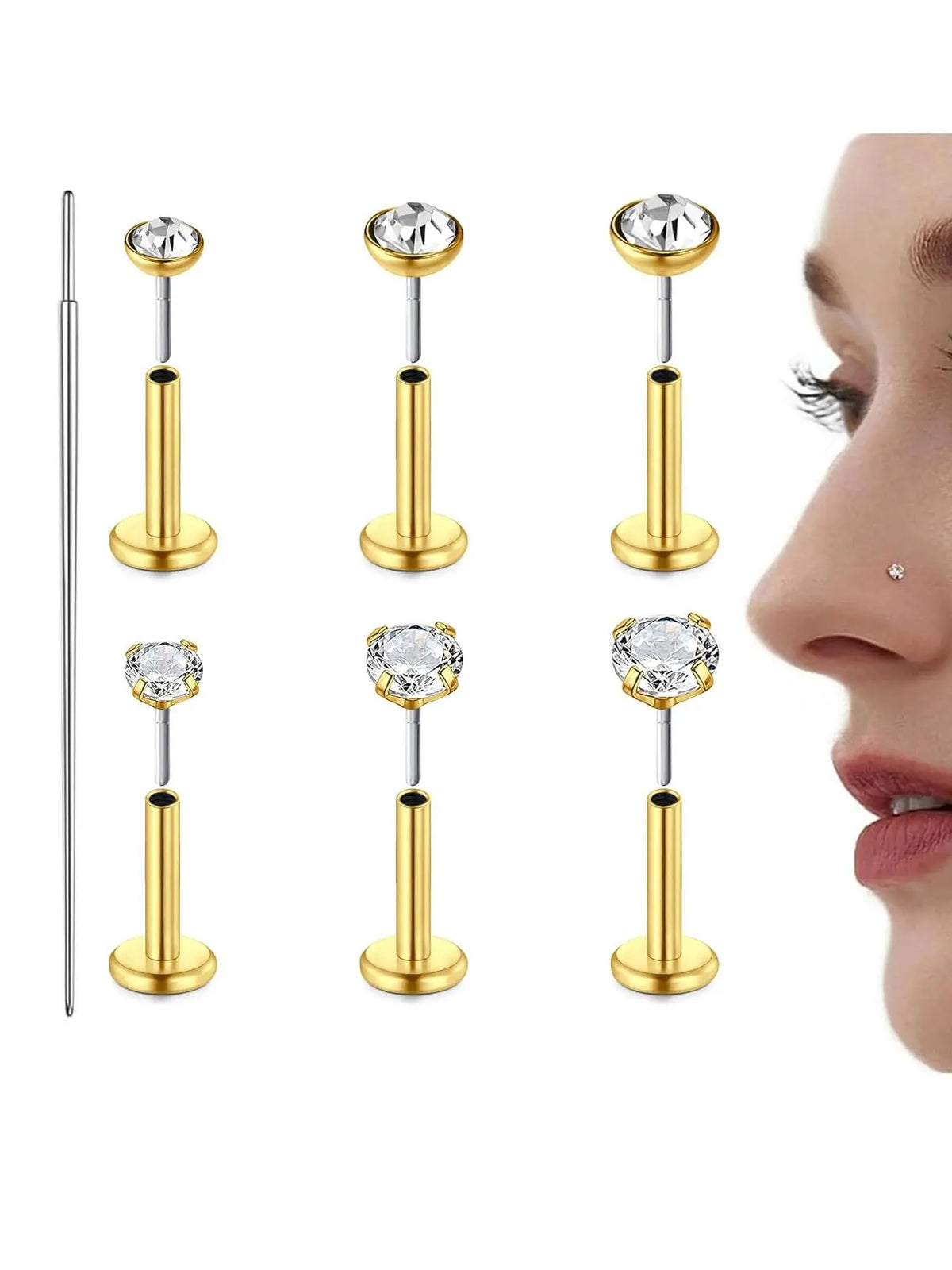 Rhinestone Decor Nose Studs, Stainless Steel Nose Rings, Body Piercing Jewelry for Women & Men, Trendy All-match & Exquisite Jewelry for Birthday Gift, Chic Body Jewelry