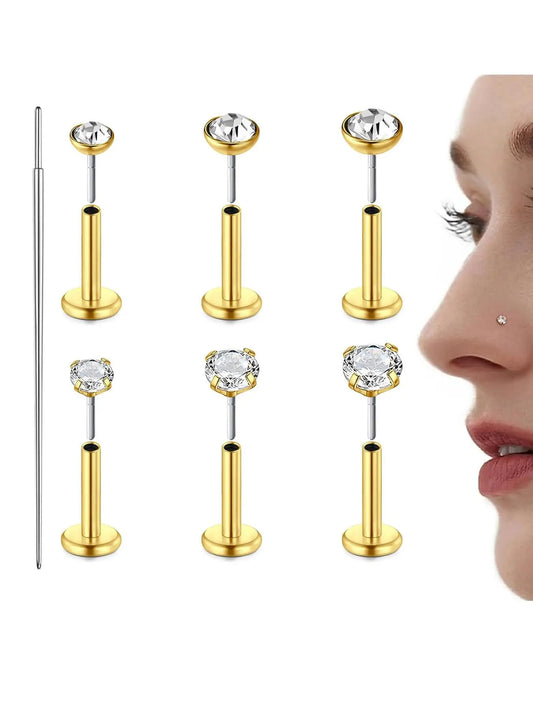 Rhinestone Decor Nose Studs, Stainless Steel Nose Rings, Body Piercing Jewelry for Women & Men, Trendy All-match & Exquisite Jewelry for Birthday Gift, Chic Body Jewelry
