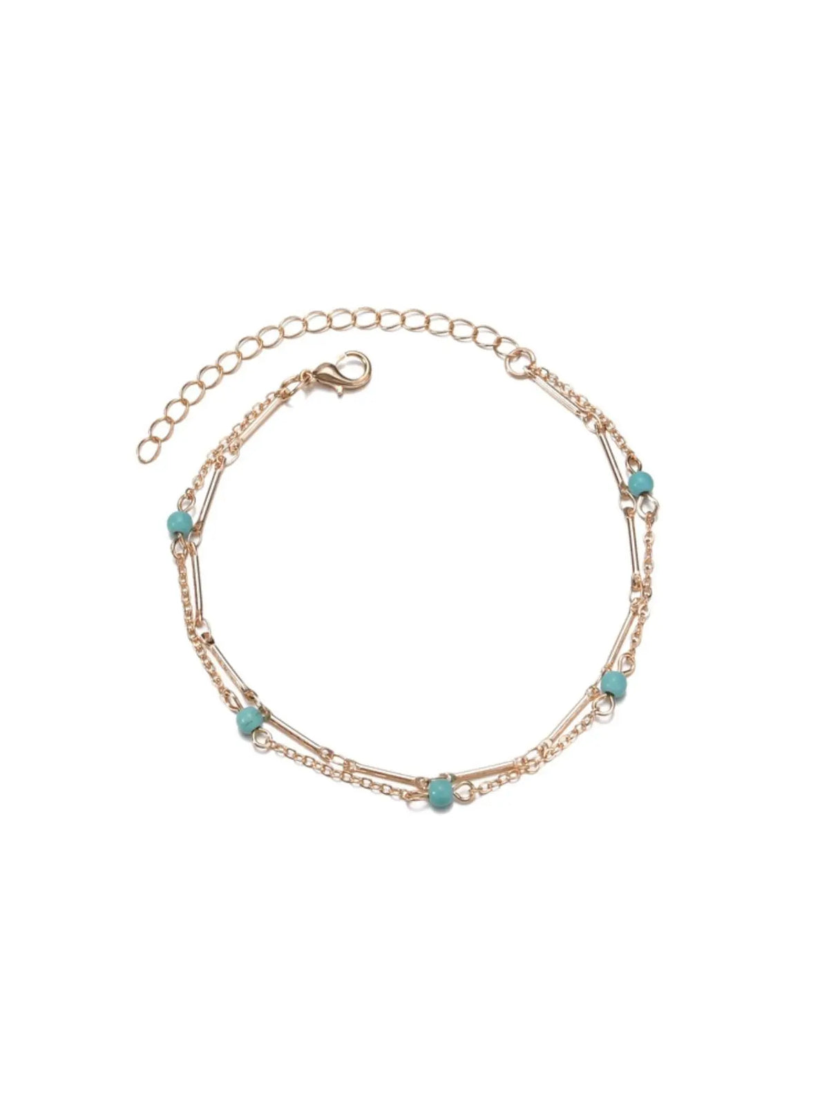 Boho Style Turquoise Texture Beaded Double Layer Design Anklet for Women & Girls, Foot Jewelry, Fashion Jewelry for Beach Party, Daily Clothing Decor, Trendy All-match & Exquisite Jewelry for Birthday Gift, Boho Ankle Bracelet, Accessory
