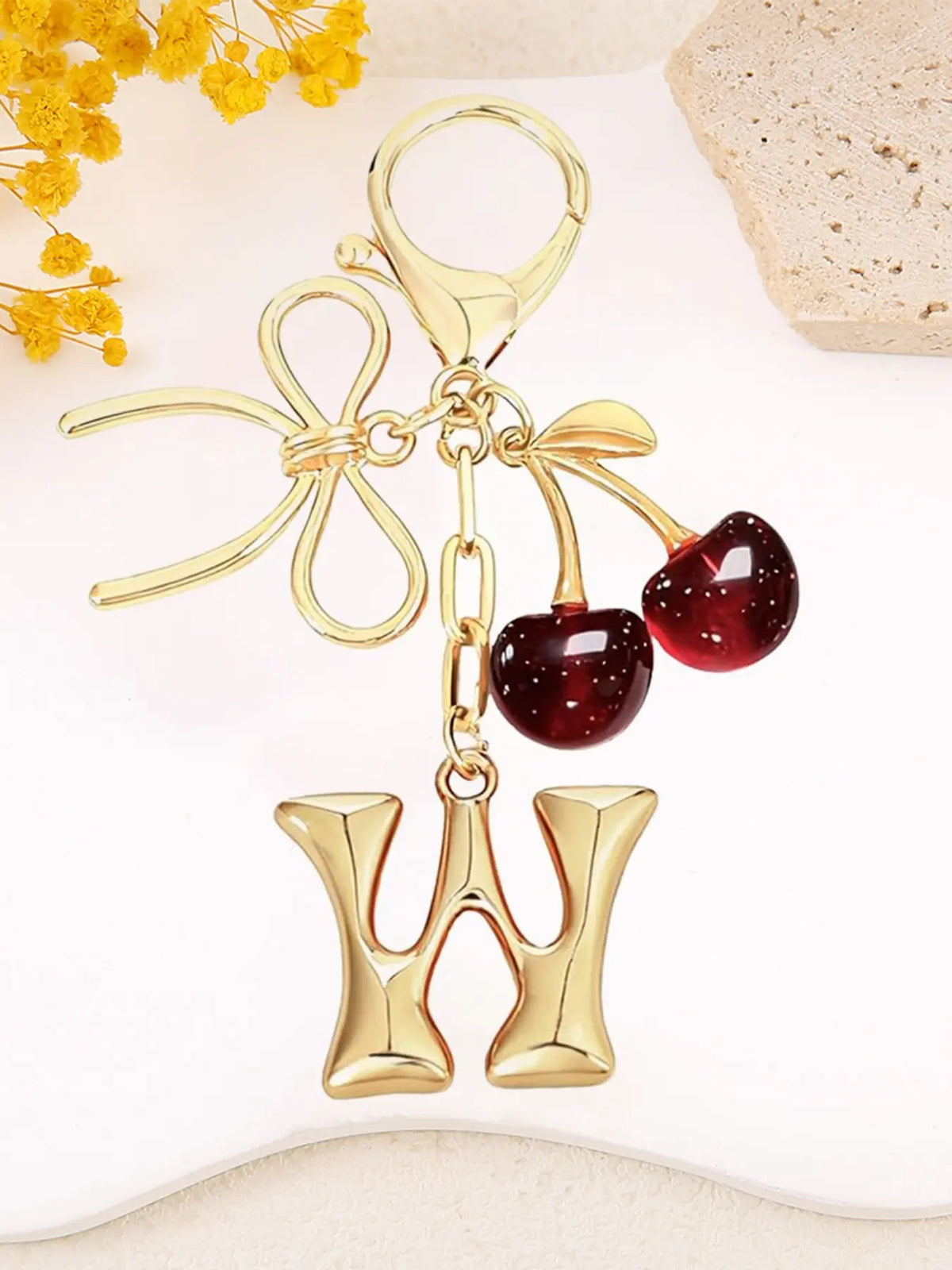 Women's Cherry Bow Letter Pendant Keychain, Cherry Design, Bow Accent, Casual Style Wallet, Handbag and Backpack Accessory, Keychain for Bags, Car Keychain for Students, Cherry Bow Keychains
