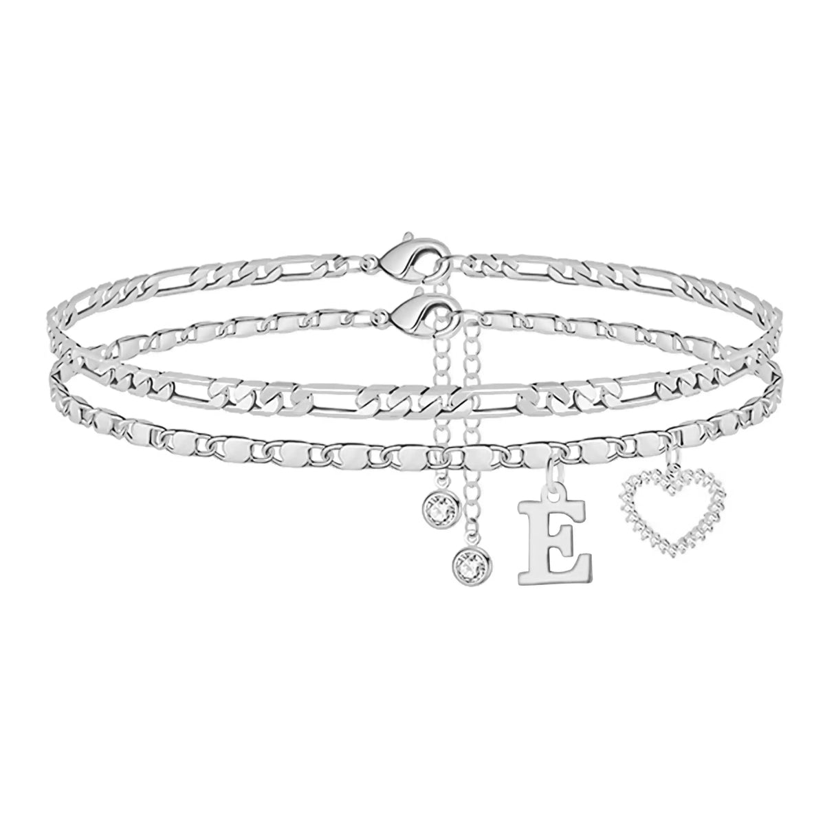 Women's Personalized Initial Alphabet Theme Anklet - Double Layer Gold Metal Coating Heart Charm, Adjustable Dainty Minimalist Stackable Chain, Aesthetic Alt Fashion Jewelry, Holiday Gift Idea, Fashion Accessories