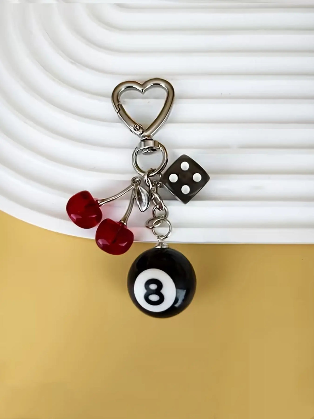 American Retro Y2K Black Dice & Eight Billiard Ball & Cherry Pendant Keychain Charms, Suitable for Decorating Keys, Bags and Earphone Cases, Accessory for Going Out and Dating, Key Accessories