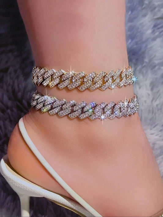 Rhinestone Decorated Anklet for Women, Fashion Jewelry for Party, Daily Clothing Decor, Trendy All-match & Exquisite Jewelry for Birthday Gift, Dainty Layered Anklet, Elegant Accessory, Fashionable Accessories