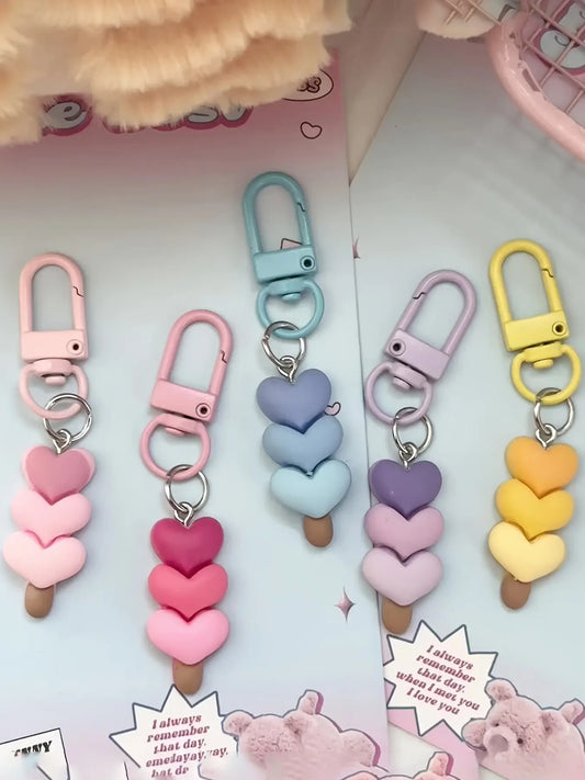 5-Piece Resin Gradient Heart Keychain Set, Colorful Cute Gradual Heart Shape Keychains, Backpack and Bag Hanging Decorations, Trendy Cute Keychain, Heart Design Keychain, Keychain For Bags, Key Ring