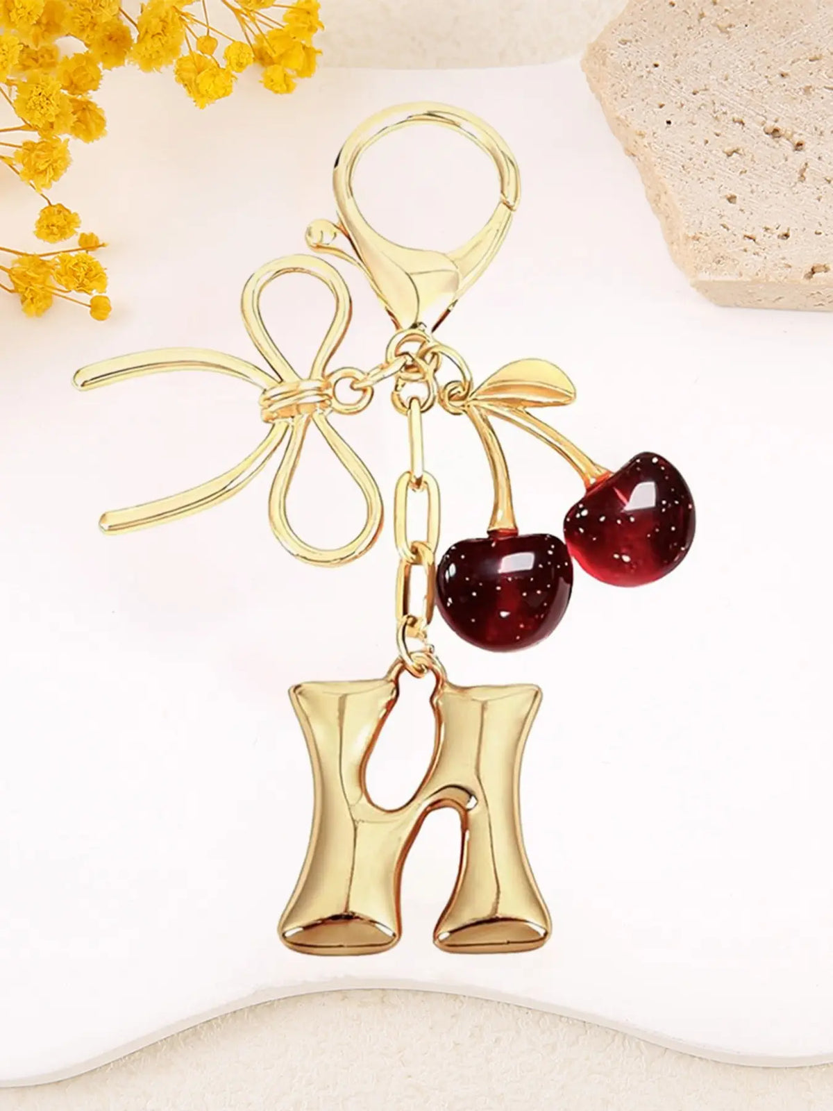 Women's Cherry Bow Letter Pendant Keychain, Cherry Design, Bow Accent, Casual Style Wallet, Handbag and Backpack Accessory, Keychain for Bags, Car Keychain for Students, Cherry Bow Keychains