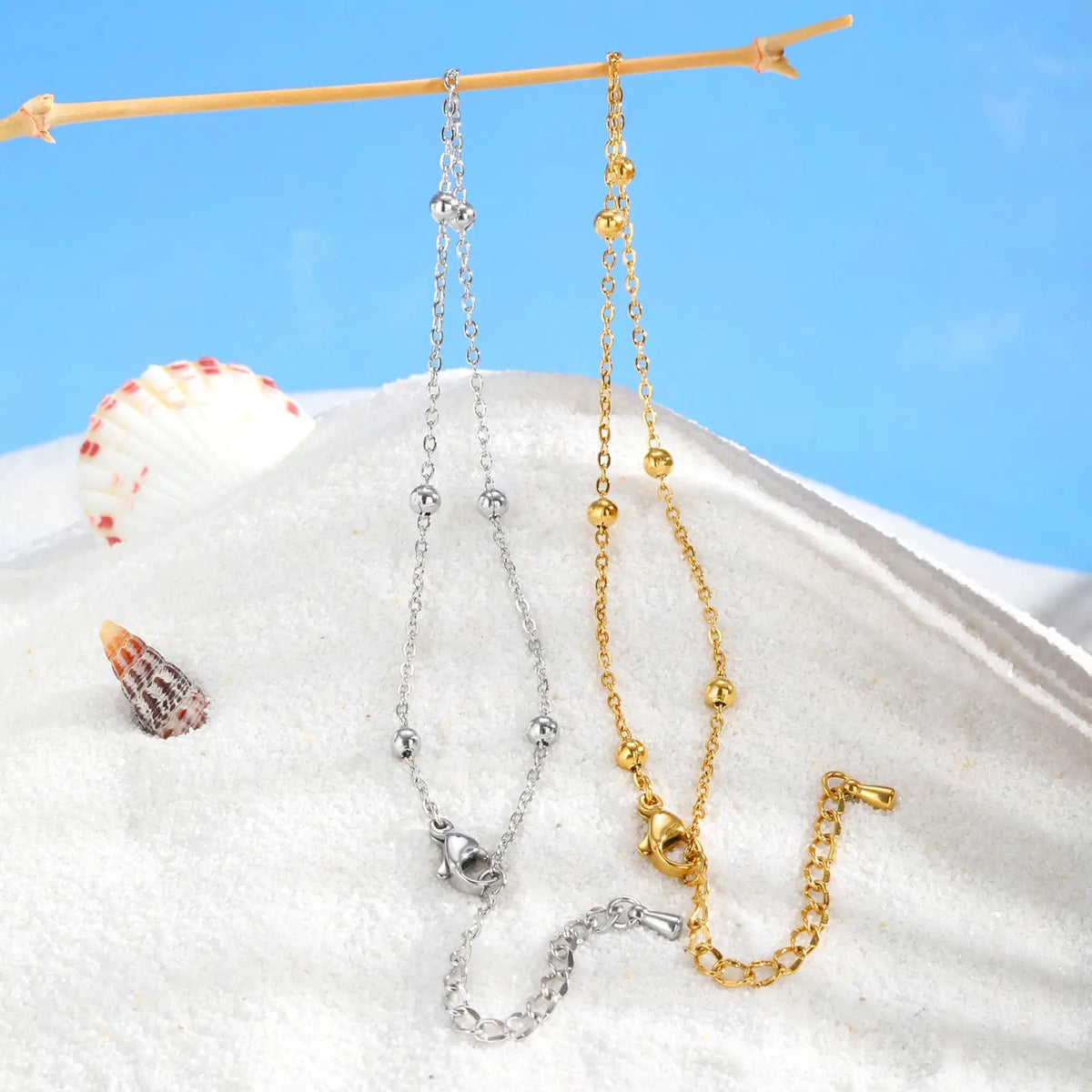 Women's Boho Ball Beads Ankle Chain Bracelet - Gold-Plated Stainless Steel, Waterproof Summer Beach Foot Jewelry, Christmas Birthday Prom Gift for Grandma, Mother Accessory
