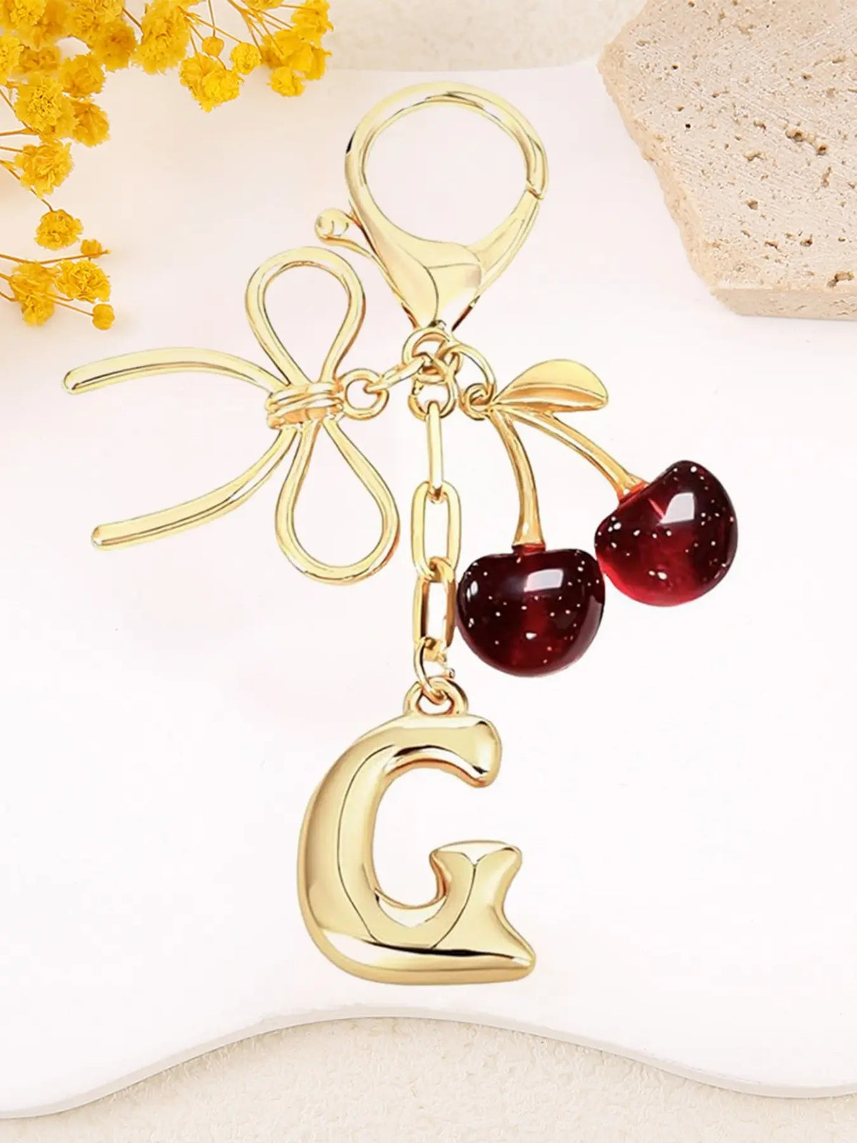 Women's Cherry Bow Letter Pendant Keychain, Cherry Design, Bow Accent, Casual Style Wallet, Handbag and Backpack Accessory, Keychain for Bags, Car Keychain for Students, Cherry Bow Keychains