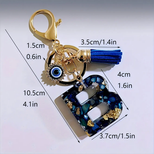 Women's Boho Alloy Alphabet Resin Letter Keychain - Aesthetic Keychain, Evil Eye Graphic, Tassel Accent, Bag Chains, Bag Charm Styling, Car & Purse Accessory