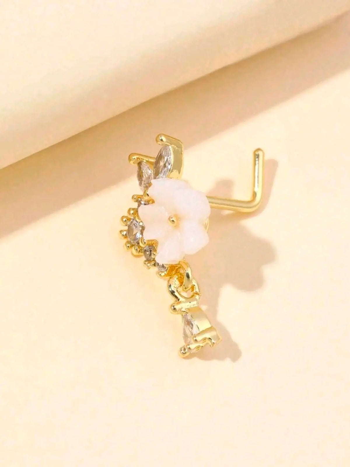 Floral Nose Stud for Women, Casual Style with Zircon, Perfect for Vacation/daily Wear, All-Season Fashion Jewelry, Nose Piercing Jewelry, Fashion Body Jewelry