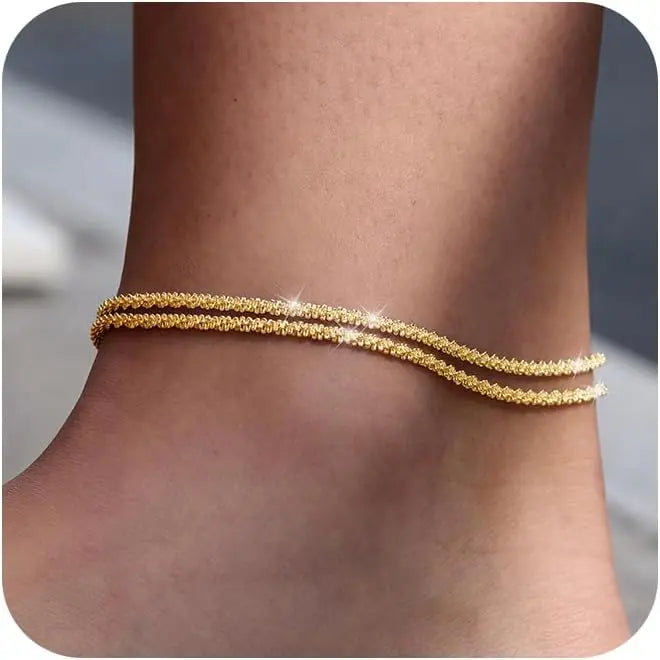 FREEKISS Ankle Bracelets For Women Glitter Waterproof Adjustable Anklet For Women Layered Anklets Summer Beach Anklet For Women Gift For Christmas Fashionable Accessory Jewelry