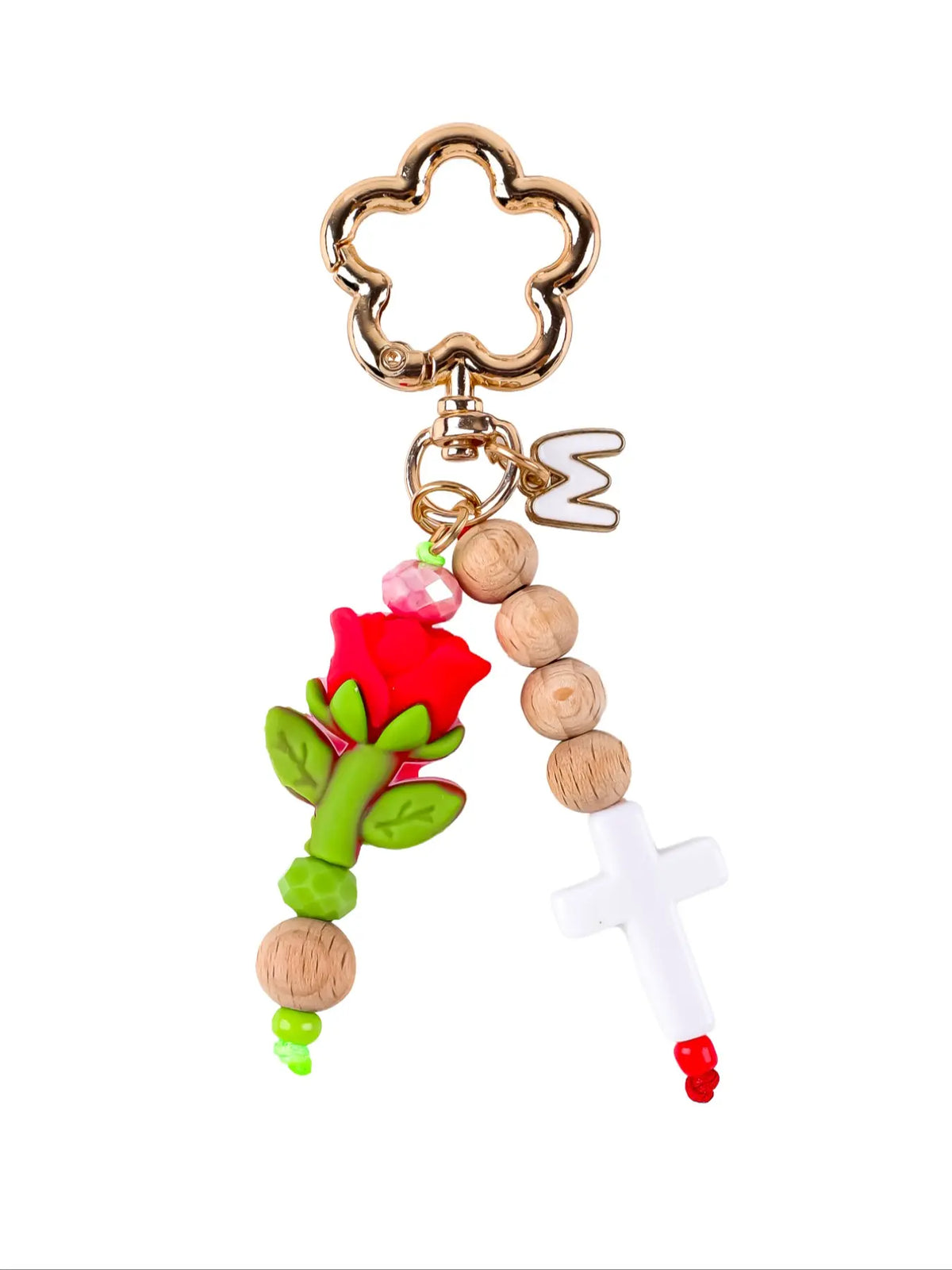 Christian Bible Cross Keychain, Mother's Day Gift for Mom, Faith Beaded Wristlet Keychain, Religious Boho Bag Charm, Key Charms, 1 Count