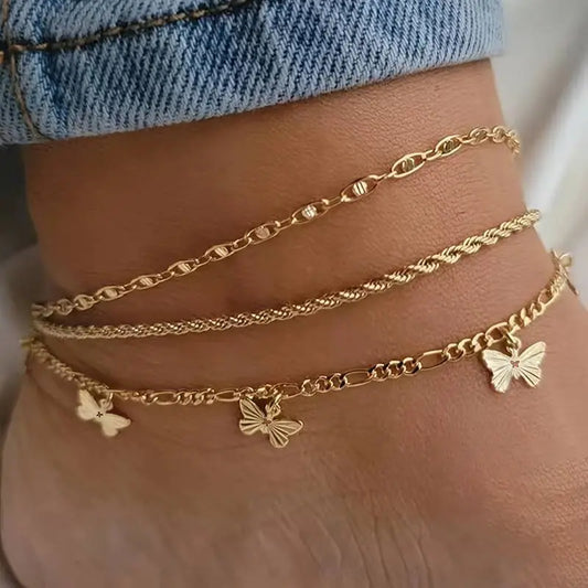 Gold Anklets for Women Ankle Bracelets for Women Waterproof Beach Layered Anklet Bracelets for Women Cuban Link Anklets Set Dainty Cute Heart Butterfly Anklets Non Tarnish Jewelry Gift