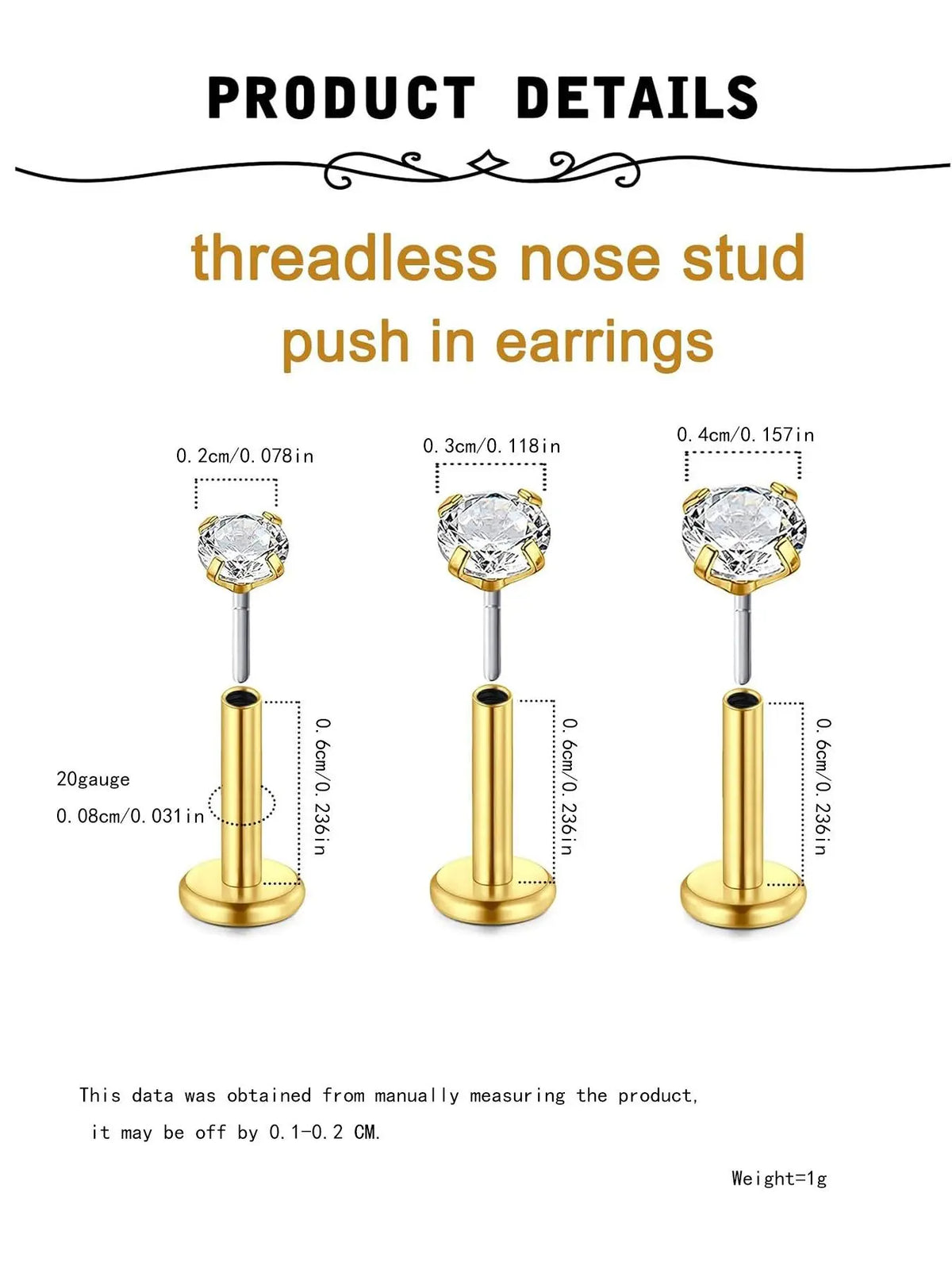 Rhinestone Decor Nose Studs, Stainless Steel Nose Rings, Body Piercing Jewelry for Women & Men, Trendy All-match & Exquisite Jewelry for Birthday Gift, Chic Body Jewelry