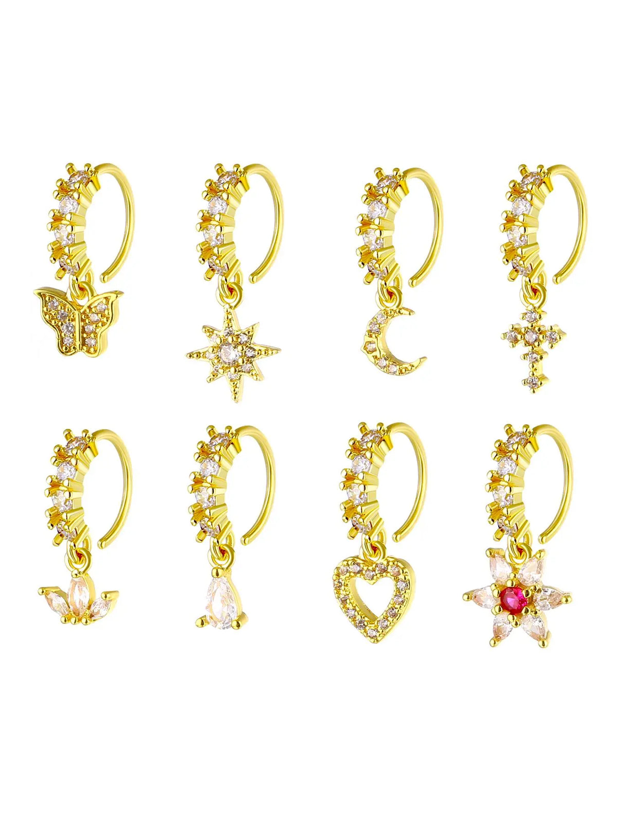 8/10/20 Pieces 20g Dangle Nose Ring, Nose Rings L Shaped, L-Shaped Hanging Stud, Stainless Steel, Cz Flower Pendant, Women's Nose Jewelry, All Seasons