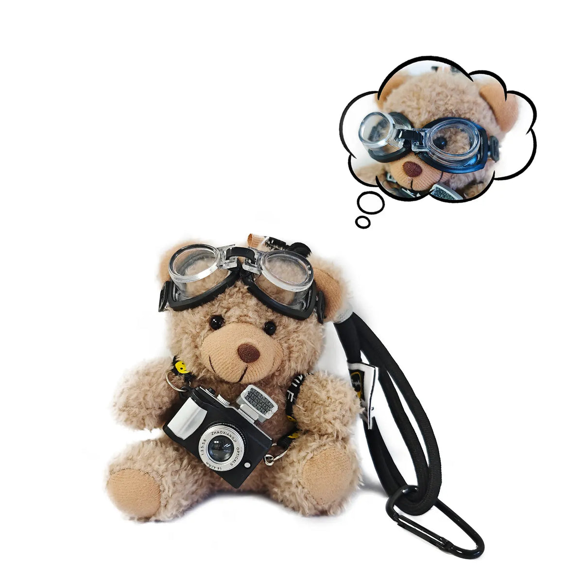 Unisex Cute Bear Plush Bag Pendant Keychain - Bag Charm with Flash Camera & Glass, Whimsical Functional Accessory for Handbags, Luggage to Express Style