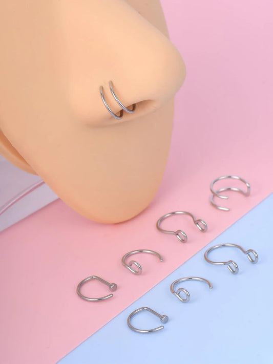 8pcs Stainless Steel Fake Septum, Nose Cuff, Fake Piercings, Nose Piercing Body Jewelry for Women and Men for Daily Clothing Decor, Party, Minimalist Aesthetic Jewelry Gift