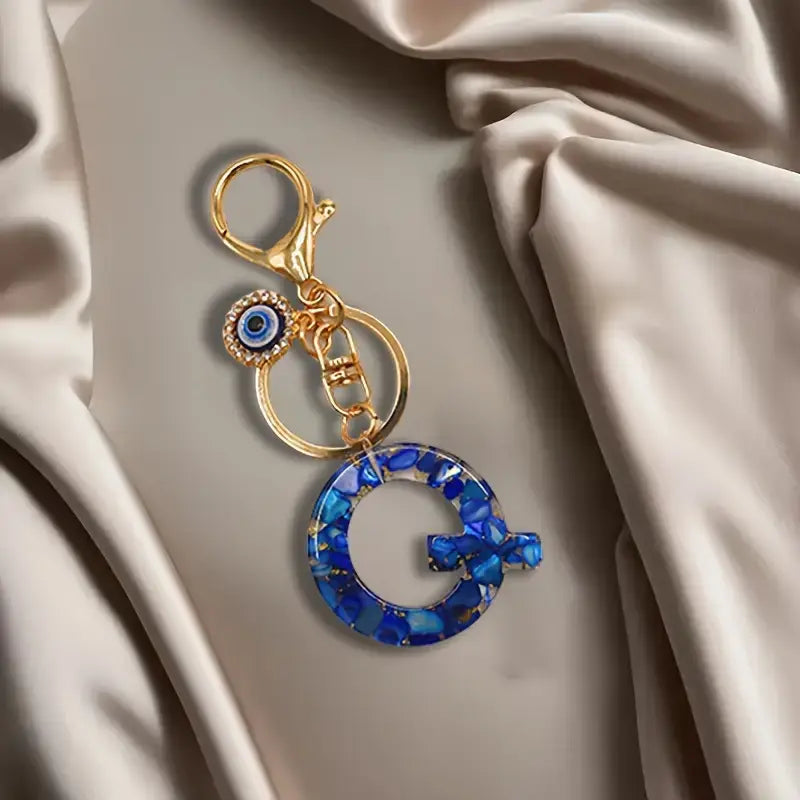 Women's Boho Alloy Alphabet Resin Letter Keychain - Aesthetic Keychain, Evil Eye Graphic, Tassel Accent, Bag Chains, Bag Charm Styling, Car & Purse Accessory