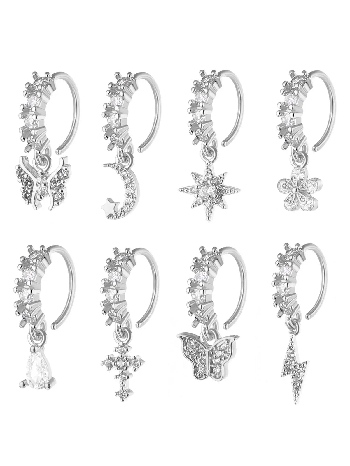 8/10/20 Pieces 20g Dangle Nose Ring, Nose Rings L Shaped, L-Shaped Hanging Stud, Stainless Steel, Cz Flower Pendant, Women's Nose Jewelry, All Seasons