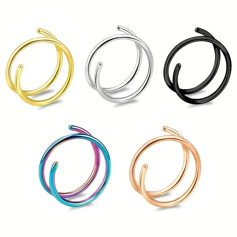 5Pcs Double Hoop Nose Ring Stainless Steel Jewelry Set Single Piercing Spiral Nose Ring Hoop Colorful Nose Piercing Jewelry Women/Men Body Piercing Jewelry