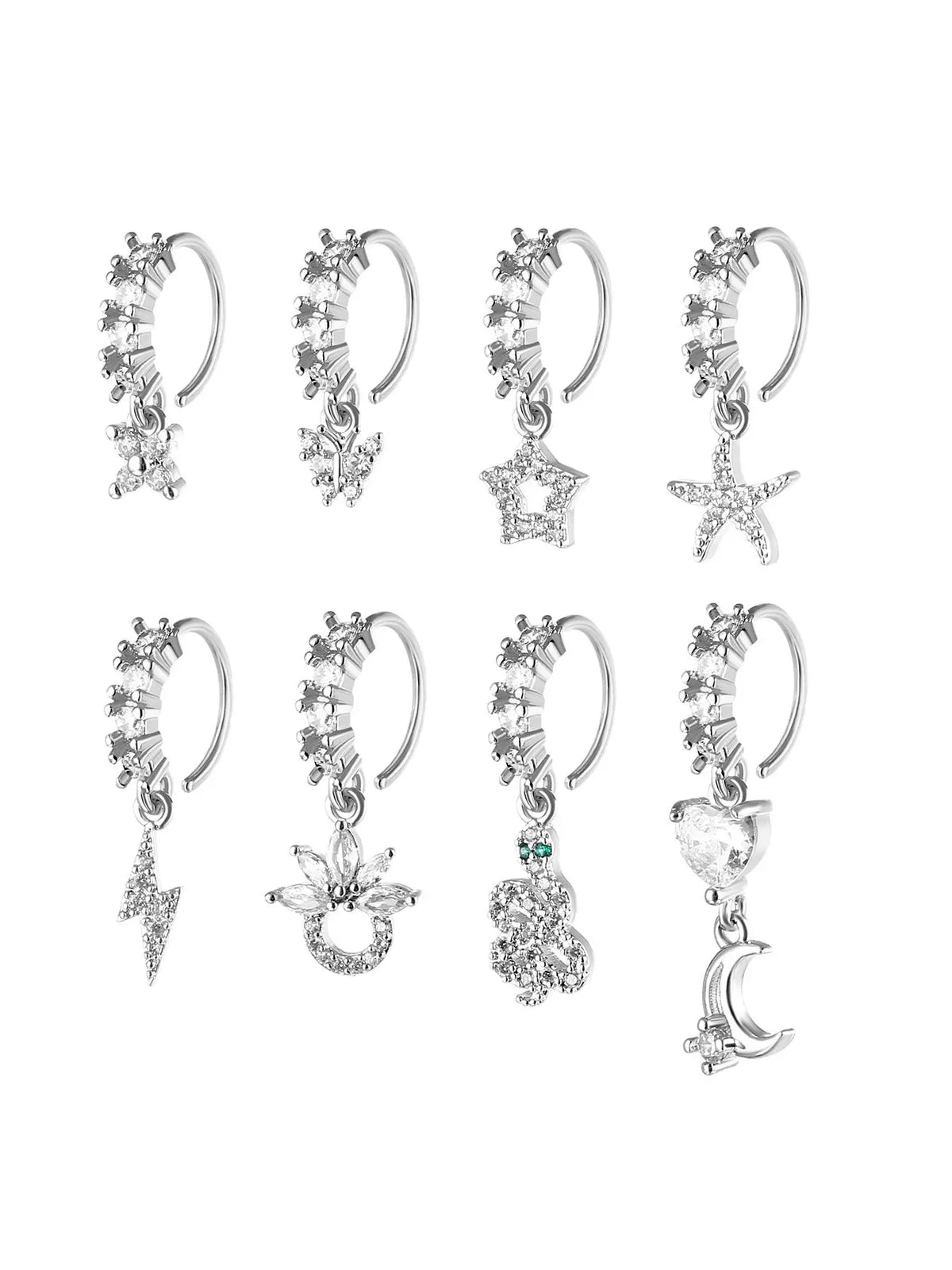 8/10/20 Pieces 20g Dangle Nose Ring, Nose Rings L Shaped, L-Shaped Hanging Stud, Stainless Steel, Cz Flower Pendant, Women's Nose Jewelry, All Seasons